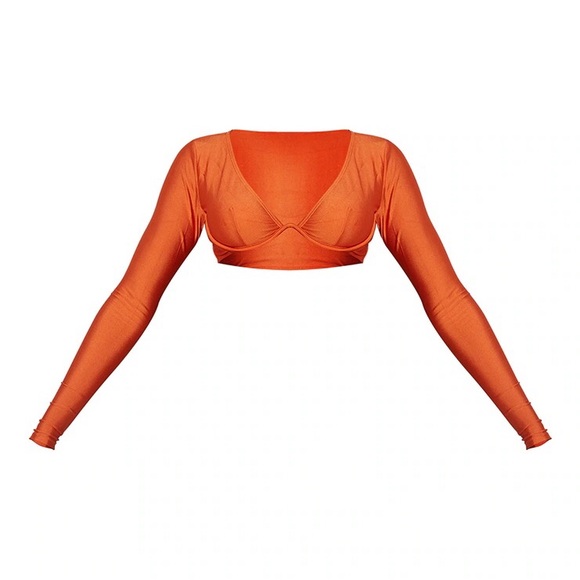 Shiny Rust Bikini Long Sleeve Top, High Waisted Bottoms PrettyLittleThing XS - Picture 5 of 5